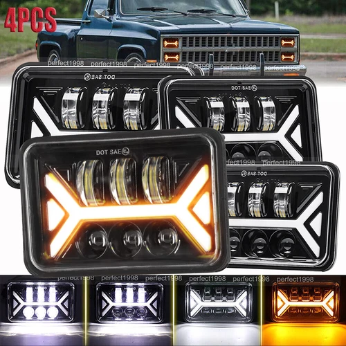 4X 4x6" LED Headlights Hi/Lo Beam DRL DOT for Chevy C10 C20 C30 Camaro EI C5500 - Picture 1 of 13