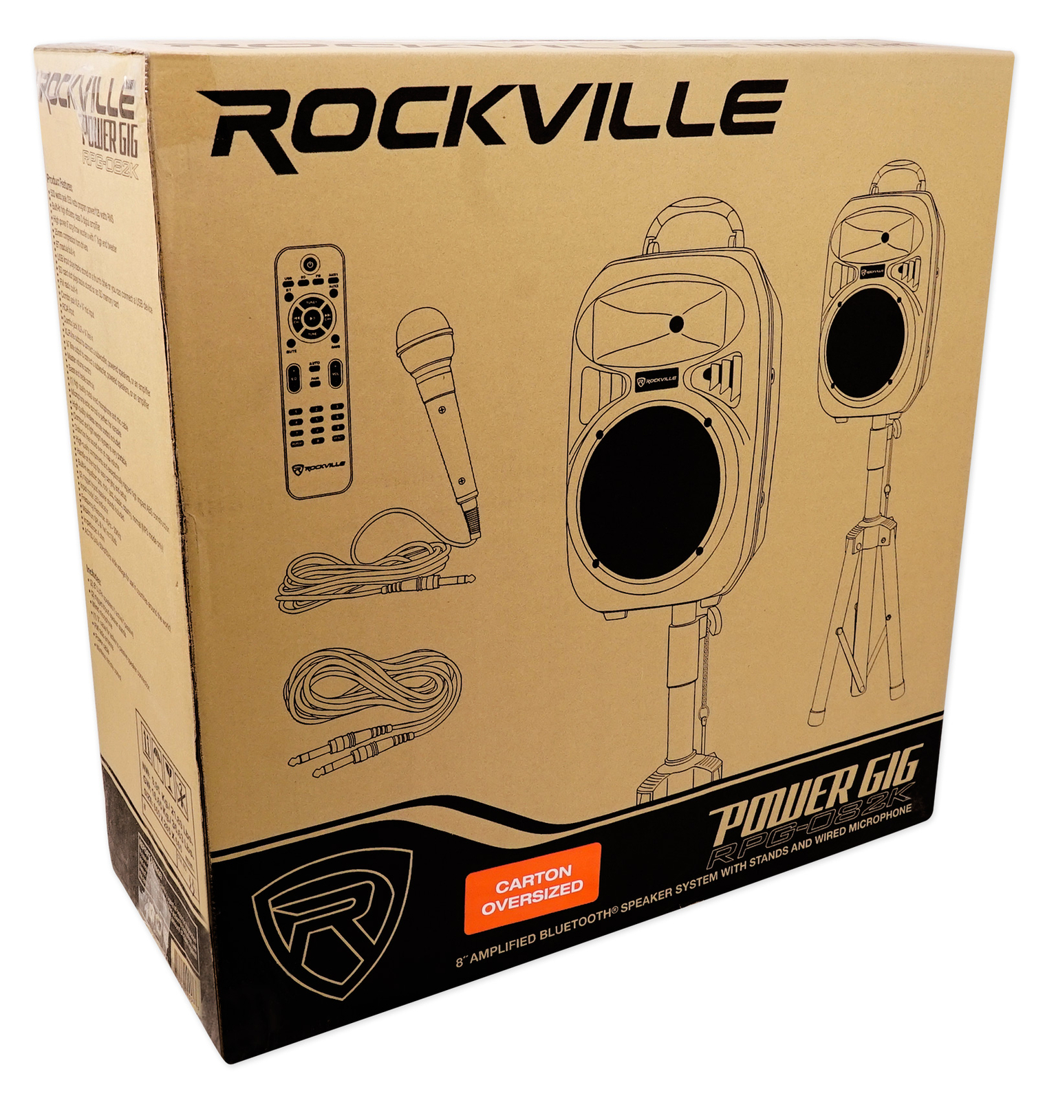 Rockville RPG082K Dual 8" Powered PA System Speakers/Bluetooth+Mic+Stands+Cables