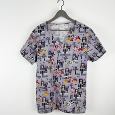 Disney Scrub Top Womens Large Mickey Minnie Mouse Halloween Trick or Treat