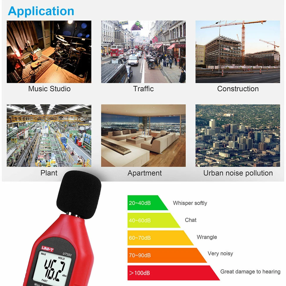 UNI-T Sound Level Meter UT353 Digital LCD Noise Decibel Tester 30-130dB Measure - Image 3 of 4