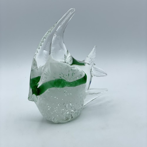 Bella Caza Ganz Art Glass White Green Tropical Fish Paperweight Sculpture - Picture 12 of 12