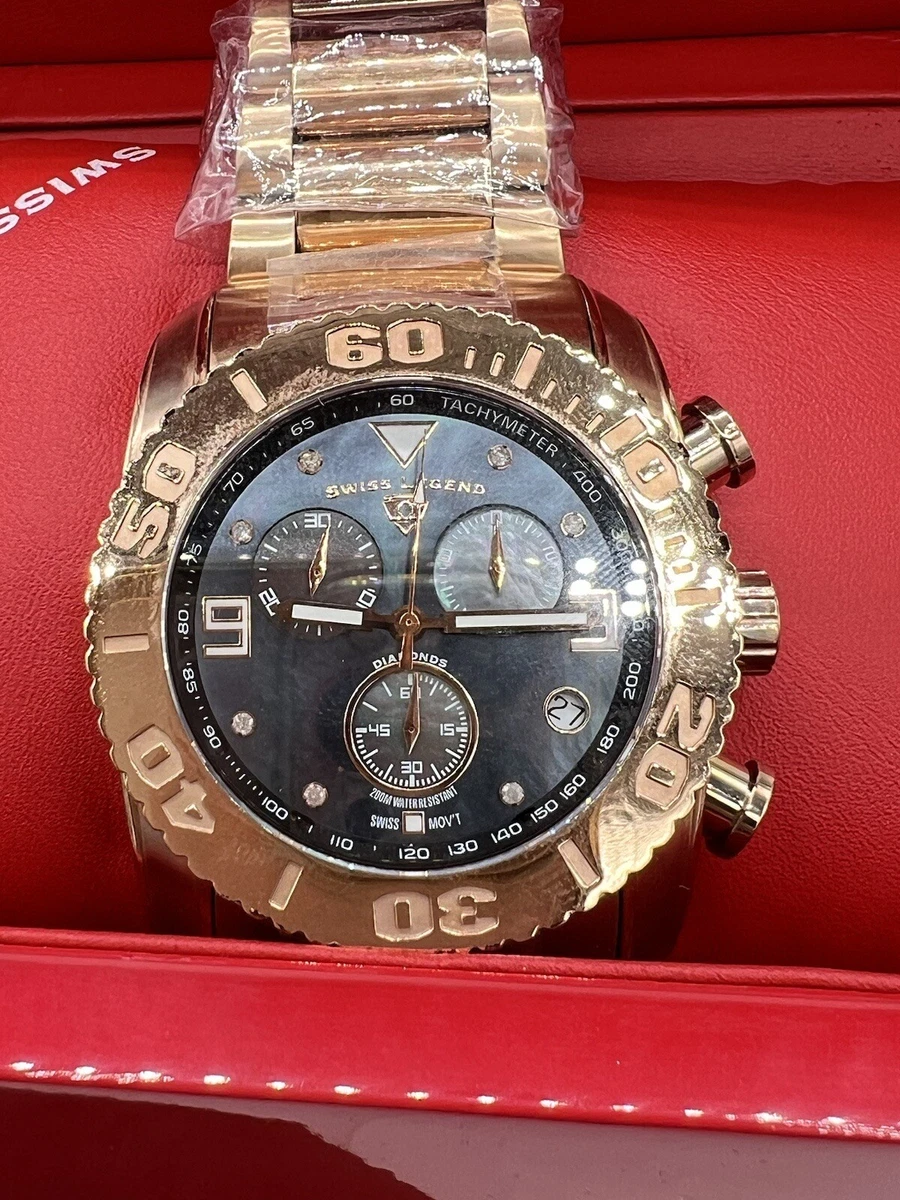 Swiss Legend Commander Stainless Steel Men s Watch Black Dial Gold tone bezel