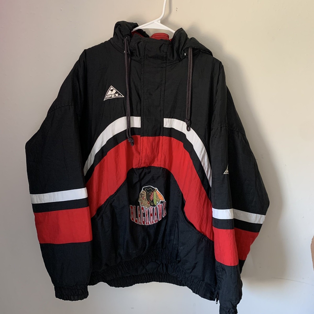 vintage 90s apex one nhl hockey chicago blackhawks puffy hooded 1 