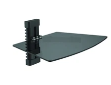 AV Component Wall Shelf Adjustable 14x10" Tempered Glass Holds 17# Cable Mgmt