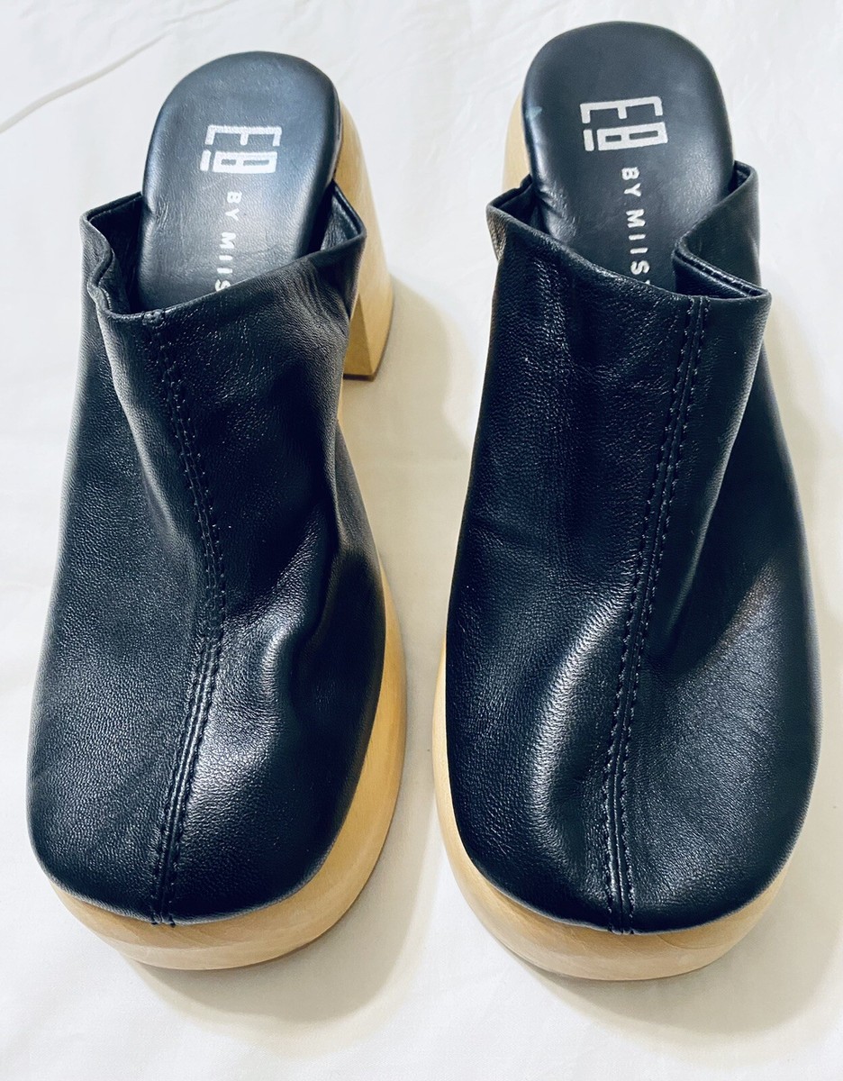 E8 By Miista Black Soft Leather Mule Wooden Heel & Platform
