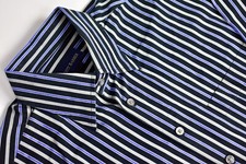 Scott Barber Black/Gray/Blue Striped Button Down Collar Dress Shirt Size: Large