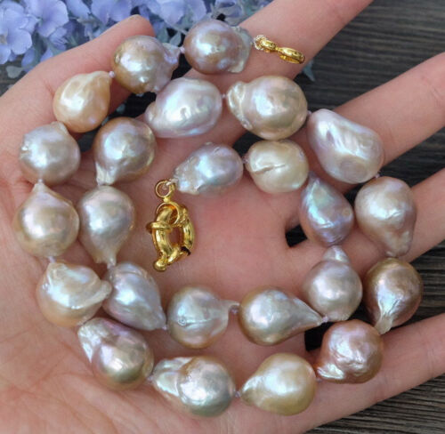 15x20MM natural Purple Nucleated Flameball Baroque Pearl Necklace 18inch - Picture 1 of 8