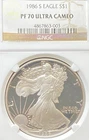 1986 S $1 PROOF AMERICAN SILVER EAGLE NGC PF 70 ULTRA CAMEO NO RESERVE