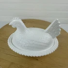 Vintage Indiana White Milk Glass Chicken Hen on Nest Covered Bowl Candy Dish 7"