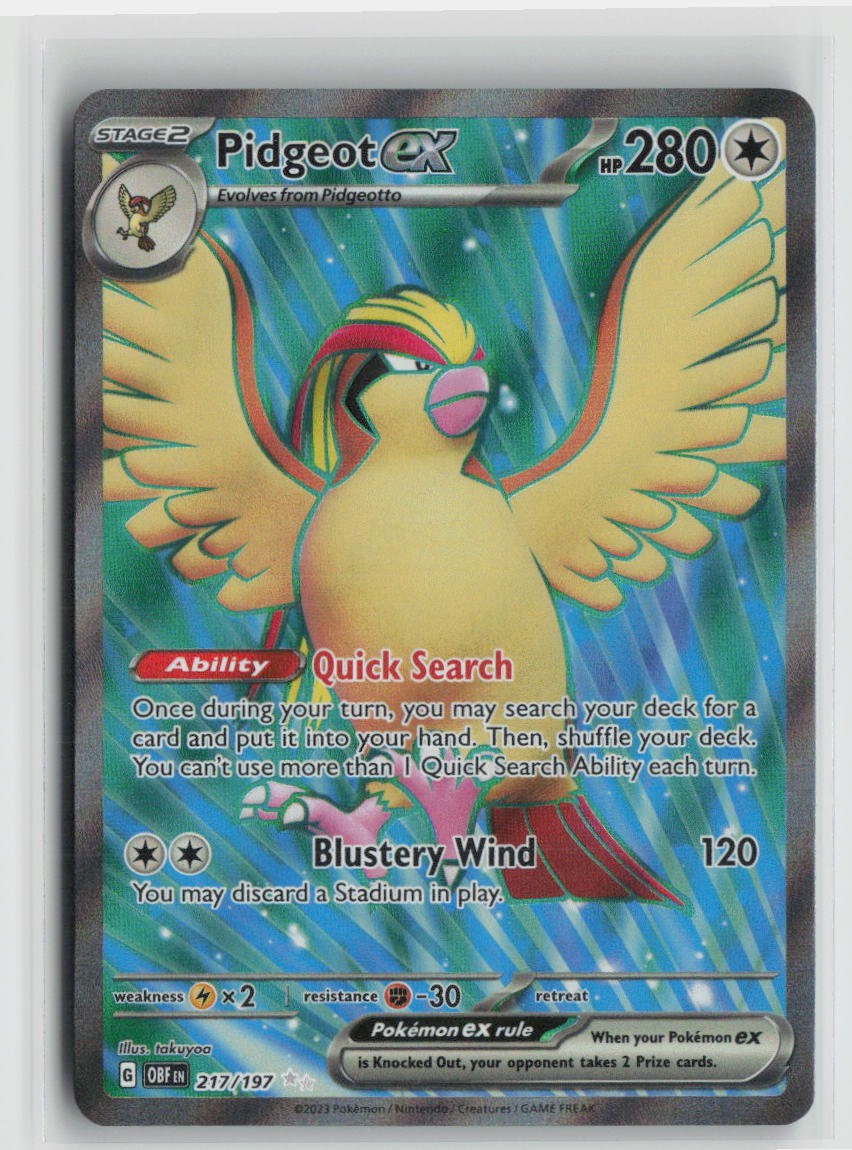 Pidgeot ex 217/197 Pokemon Obsidian Flames Ultra Rare Holofoil NM