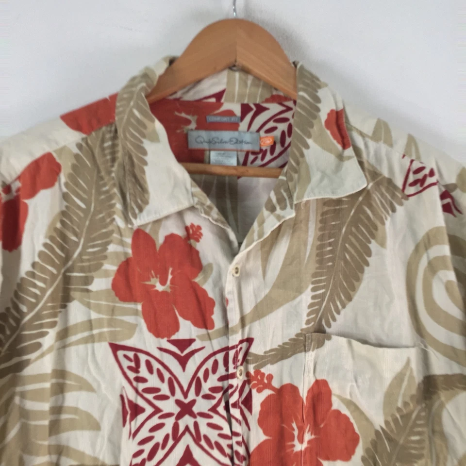 Quiksilver edition mens button up shirt XL beige floral silk cotton party 123049 - Image 2 of 4
