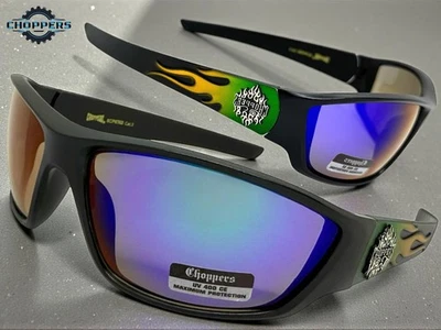 CHOPPERS Eyewear Classic Hardcore Gangster Biker Sonnenbrille Wrap Grün Flames - Bild 1 von 4