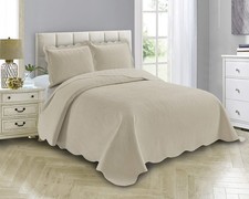 Luxury Oversized Coverlet Embossed Bedspread Set Solid Beige King/California ...