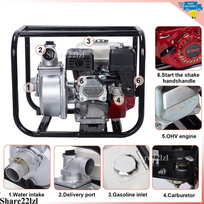 #ad #ad 6.5 HP 4 Stroke 2inch Gas Water Pump Semi Trash Water Pump Transfer Pump 158GPM $145.95