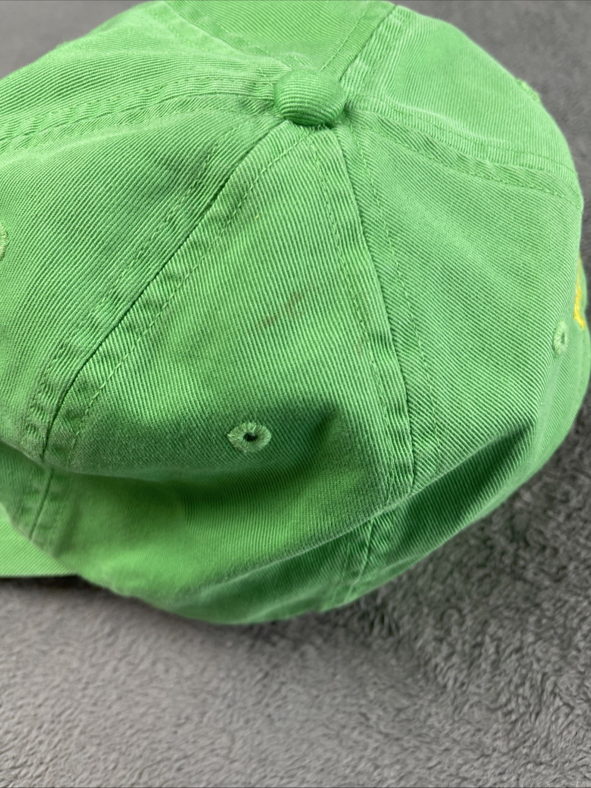 VINTAGE Ralph Lauren Polo Cappello Berretto Cinturino Pelle Schienale Verde Giallo Pony OSFA