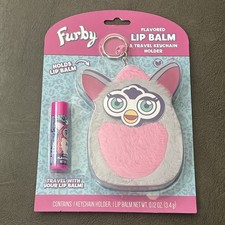 FURBY Grey Plush Furry Stuffed Animal Key Chain Lip Balm Holder Lip Balm