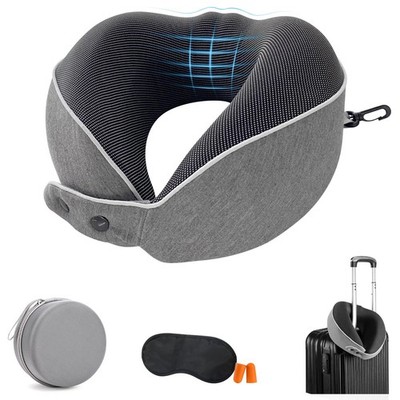 Travel Neck Pillow, Airplane Pillow with Eye , Earplugs and Storage , Memory ...