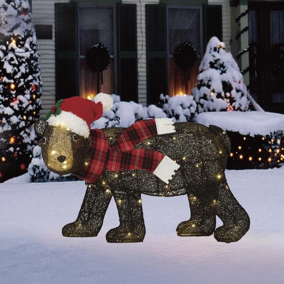 28" LED Navidad Oso Negro Usando Sombrero de Papá Noel Utilería Exterior Patio Decoración de Vacaciones Foto 2 de 4