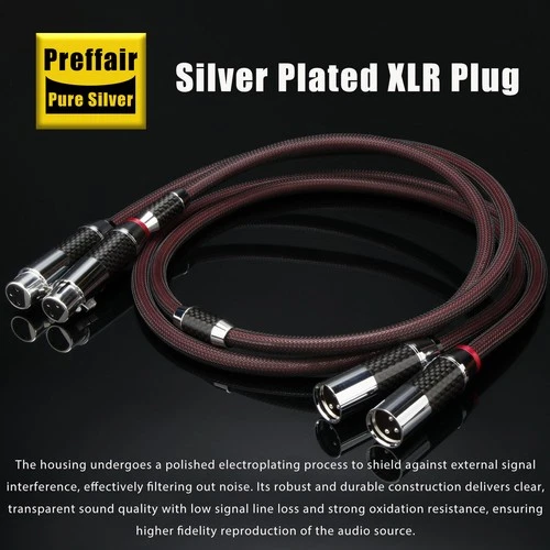 Pair 6N Pure Silver XLR Balanced Interconnect Cable Carbon Fiber Plug Connector