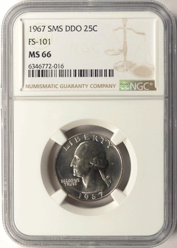 1967 SMS DDO 25c Washington Quarter FS-101 NGC MS66