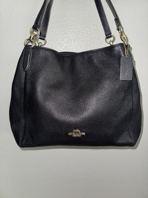 Coach Hallie Shoulder Bag in Refined Black Pebble Leather