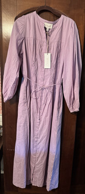 NWT Cleobella Lavender Maxi Dress Long Sleeve Cotton Smocked Tie Waist Button L