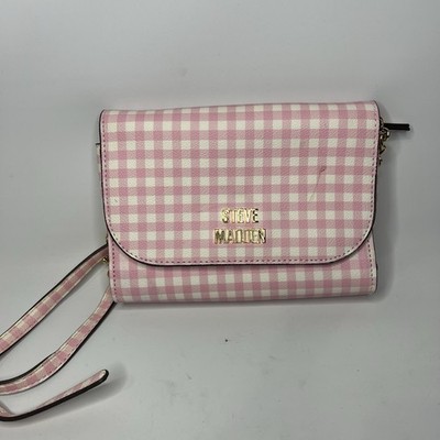 SteveMadden Pink Gingham Crossbody Gold Pink Plaid Color Way Madden Hard Purse