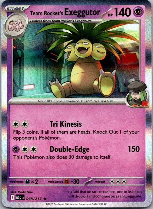 Team Rocket's exeggutor 078/217 Rare Ascended Heroes Pokemon Holo Near Mint