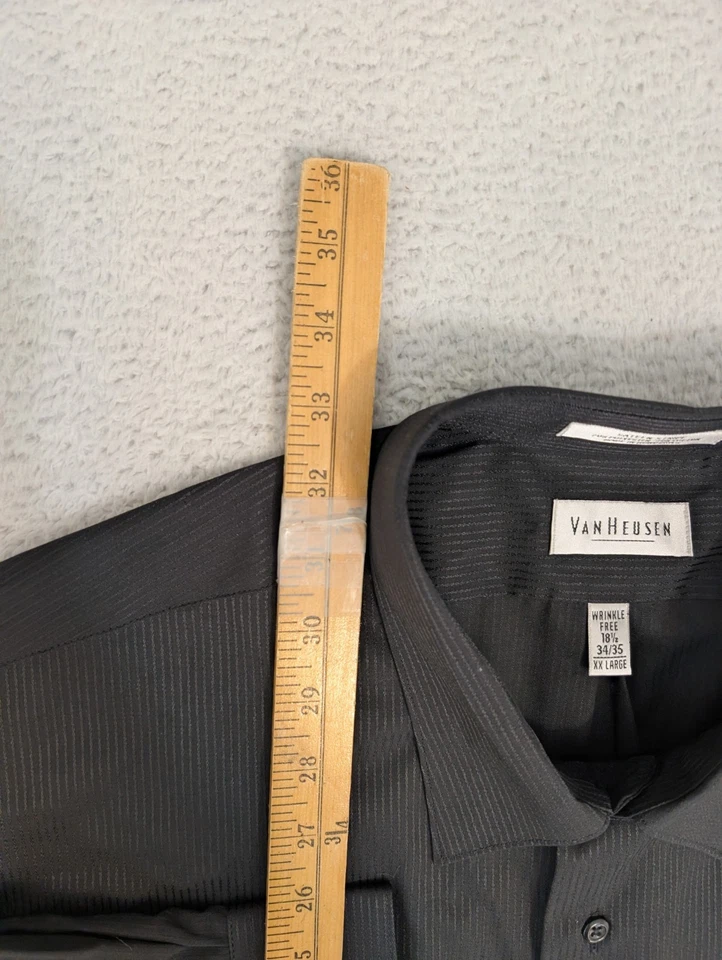 NUEVA Camisa Van Heusen Para Hombre 2XL 18.5 34/35 Ajuste Regular Negra Rayas L/S Satén  Foto 3 de 4