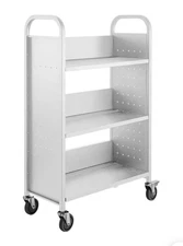 VEVOR 3-Tier Rolling Book Cart Single Sided V-Shaped Shelves Book Truck in White