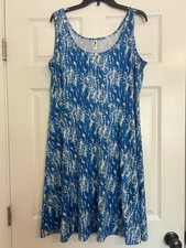 Women’s Casual Dress Size XL Blue And White Print Sleeveless MIDI Beach Work
