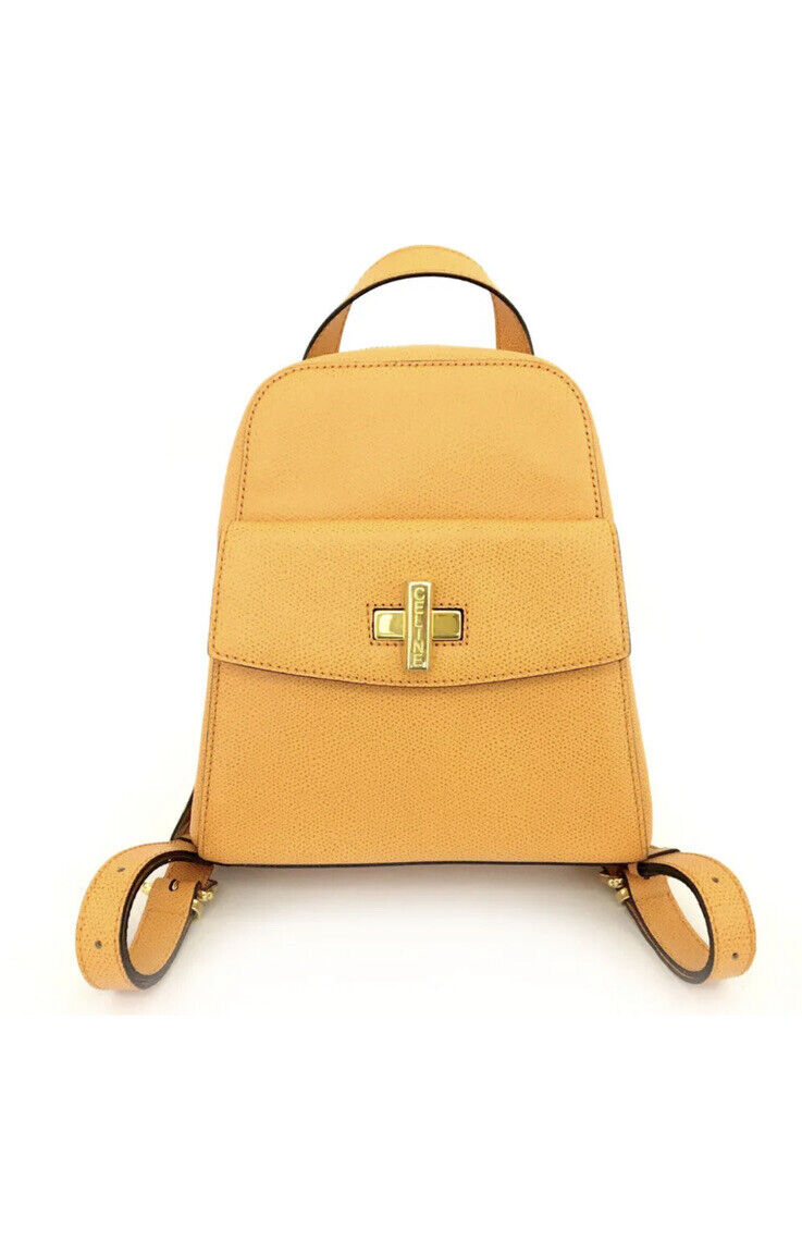 CELINE 1990s Twist Lock Vintage Orange Backpack Gold Hardware