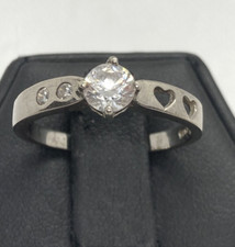 Vintage Round CZ Solitaire Band Ring Size 7.25 Sterling Silver 925 Dainty 2g