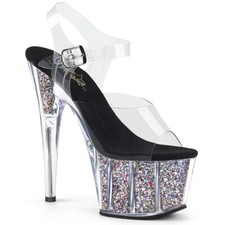 PLEASER ADORE-708CG Women's 7" Heel Platform Ankle Strap Sandal W/ Glitter Shoes