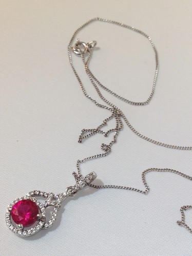 pendentif collier vintage argent 925 pur poinçon solitaire rouge rubis 5329 - Picture 2 of 5