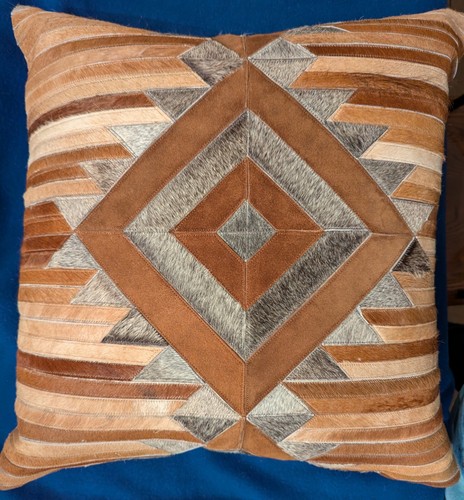 Callisto Home Rustic Cowhide Pillow Diamond Patchwork 22 X 22 - Picture 7 of 9