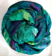 12 yards Unstitched PURE Silk Sari Ribbon Yarn tassels Peacock Green SKEINS rare