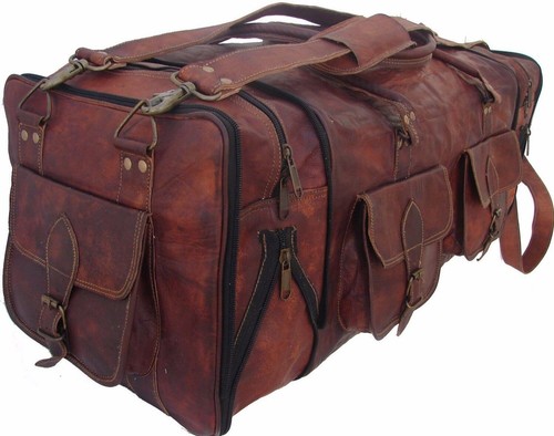 Sac De Voyage Week-end En Cuir Ciré Véritable – Vintage Homme – Marron – Fait Main Inde