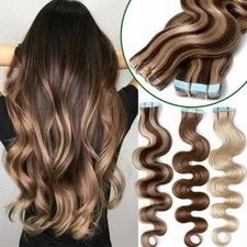 Invisible Tape In Remy Human Hair Extensions Skin Weft Body Wavy Wave Hair18inch