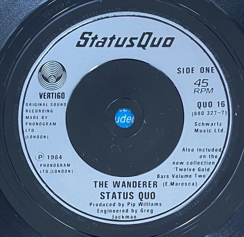 Status Quo The Wanderer Vertigo Records Quo 16 45rpm 7” (1984) UK Import NM! - Image 3 of 4