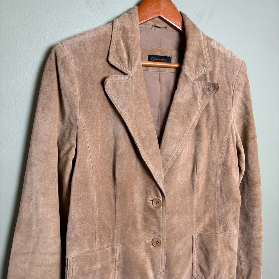 Vintage Context Womens Suede Leather Blazer Jacket Sz L Country Preppy 90s Y2K - Image 4 of 4