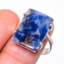 Natural Sodalite Gemstone Handmade 925 Sterling Silver Jewelry Ring Size 8 US 