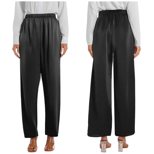 Womens Pants Long Dancewear Parties Trousers Luxurious Silky Office Work Satin