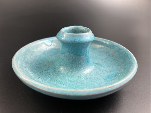 Antique North State Pottery Sanford NC Turquoise Blue Candle Holder - 2nd Mark - Picture 3 of 12