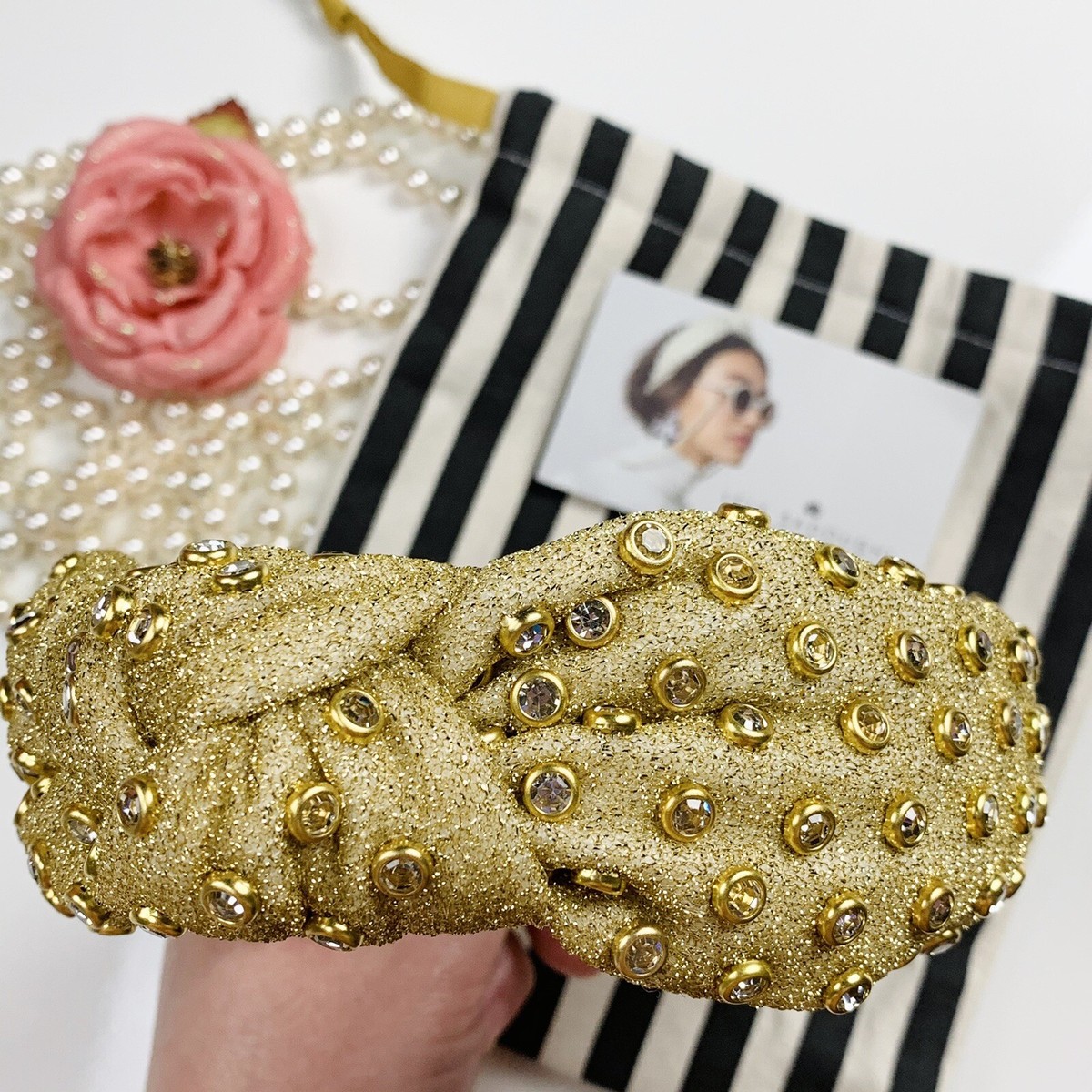Lele Sadoughi X J.Crew Headband Lele Sadoughi X J.Crew Navy Velvet Knot Headband With Pearls  main image 3