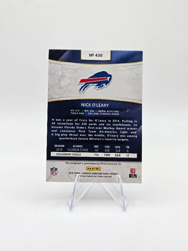 Nick O'Leary 2015 Panini Donruss Signature Series Auto #430 Bills - Image 2 of 2