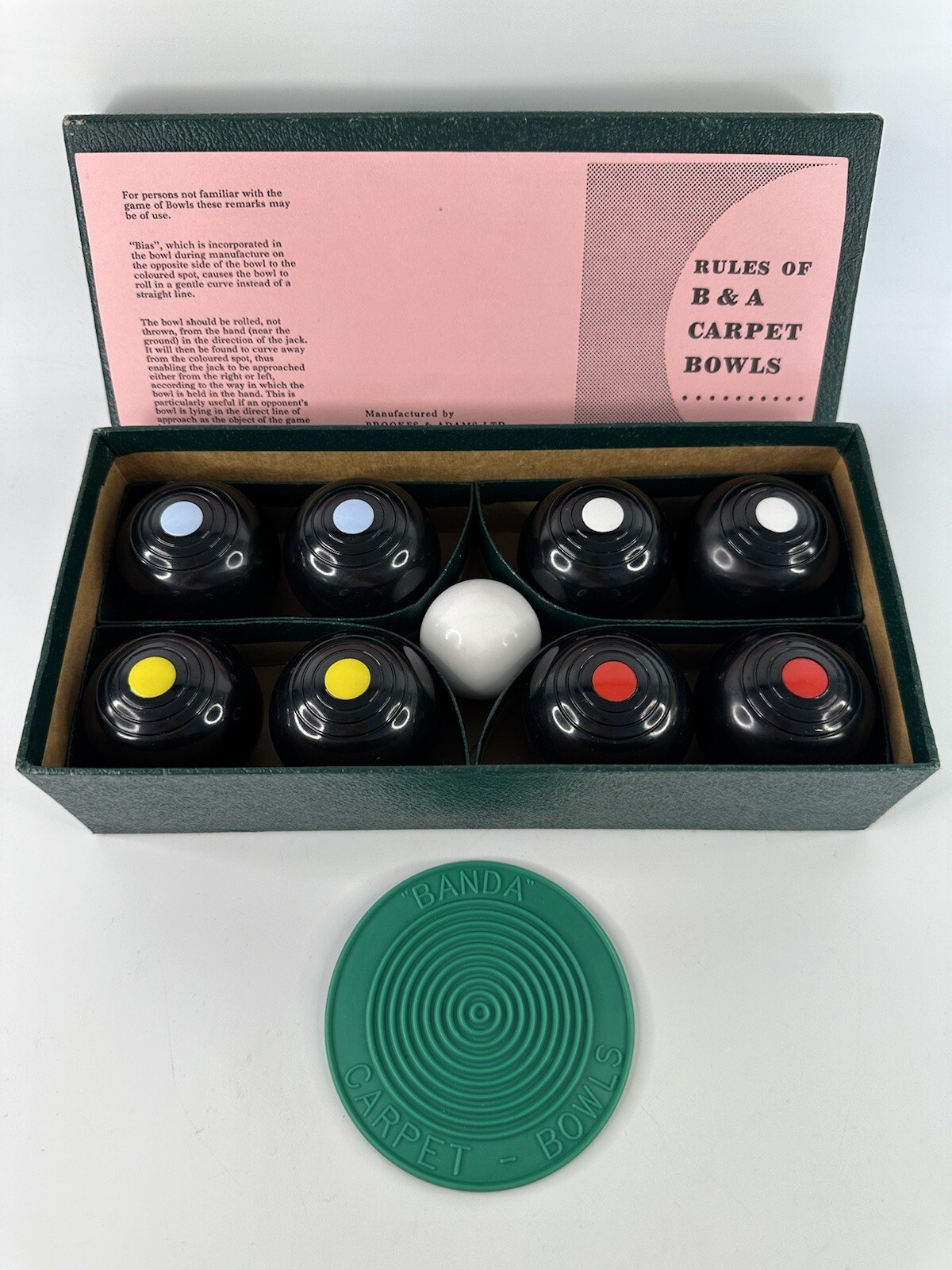Vintage B&A Banda Indoor Carpet Bowls Set Boxed Complete W