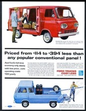 1962 Ford Econoline Pickup Blue Truck Red Van Vintage Print Ad