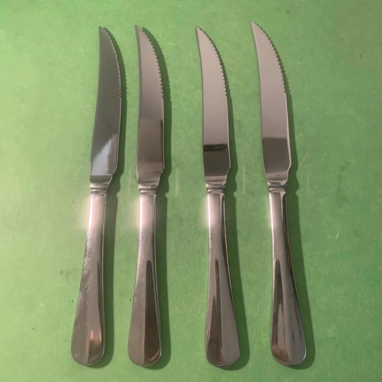 4 Wallace Hartford Glossy Stainless Steel Serrated 9 1/4" Steak Knives Free Ship