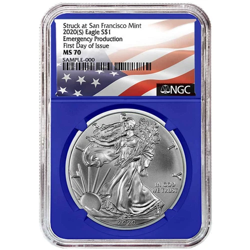 2020 (S) $1 American Silver Eagle NGC MS70 Emergency Production FDI Flag Labe...